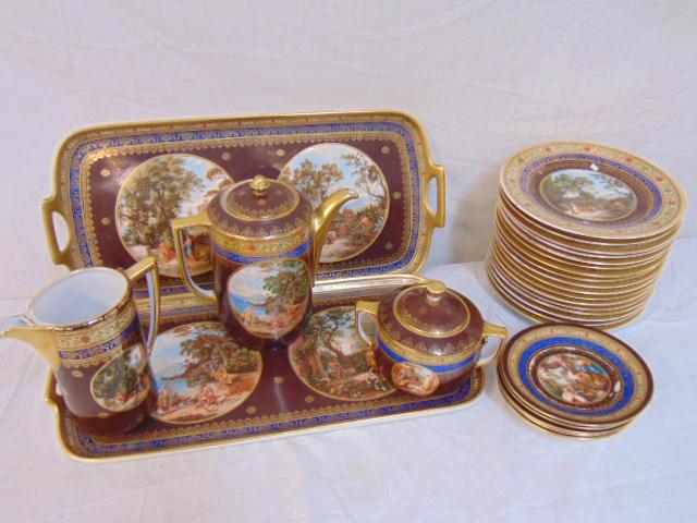 Fine quality porcelain chocolate set, two large trays, (1 of 6)