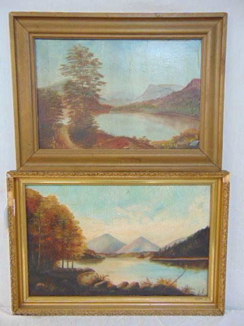 2 paintings, river scenes, signed "L.L.", oil on canvas (1 of 6)