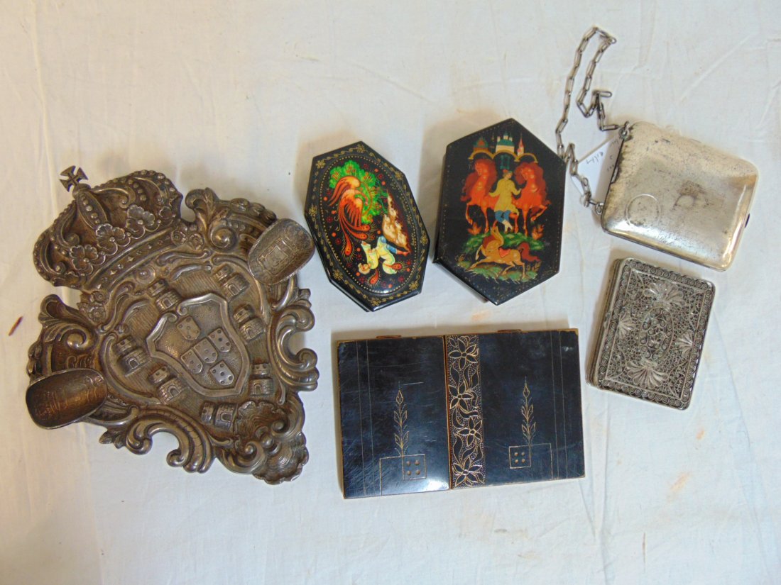 Silver cigarette case, Russian boxes, '800 tray & more (1 of 9)