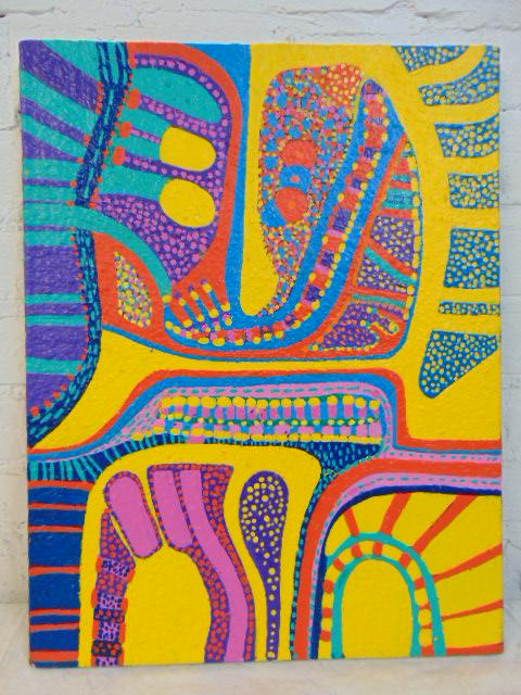 Painting, Louise Abrams, Outsider Art Collection,: Painting, Louise Abrams, Outsider Art Collection, acrylic on canvas, 14" by 18", from the collection of the artist. This lot is part of a large collection of sculpture and paintings from a newly redis