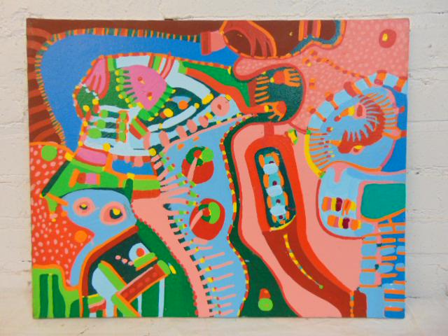 Painting, Louise Abrams, Outsider Art Collection,: Painting, Louise Abrams, Outsider Art Collection, acrylic on canvas, 14" by 20", from the collection of the artist. This lot is part of a large collection of sculpture and paintings from a newly redis
