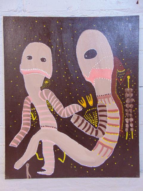 Painting, Louise Abrams, Outsider Art Collection,: Painting, Louise Abrams, Outsider Art Collection, acrylic on canvas board, 20" by 24", from the collection of the artist. This lot is part of a large collection of sculpture and paintings from a newly