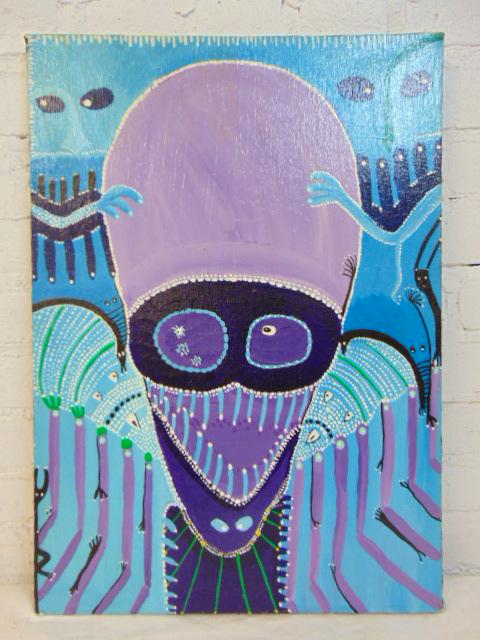 Painting, Louise Abrams, Outsider Art Collection,: Painting, Louise Abrams, Outsider Art Collection, acrylic on canvas, 16" by 22", from the collection of the artist. This lot is part of a large collection of sculpture and paintings from a newly redis