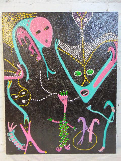 Painting, Louise Abrams, Outsider Art Collection,: Painting, Louise Abrams, Outsider Art Collection, acrylic on canvas, 24" by 30", from the collection of the artist. This lot is part of a large collection of sculpture and paintings from a newly redis