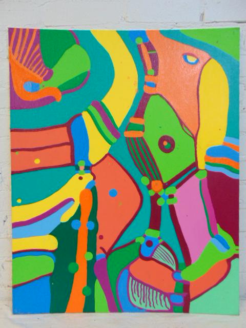 Painting, Louise Abrams, Outsider Art Collection,: Painting, Louise Abrams, Outsider Art Collection, acrylic on canvas board, 24" by 30", from the collection of the artist. This lot is part of a large collection of sculpture and paintings from a newly