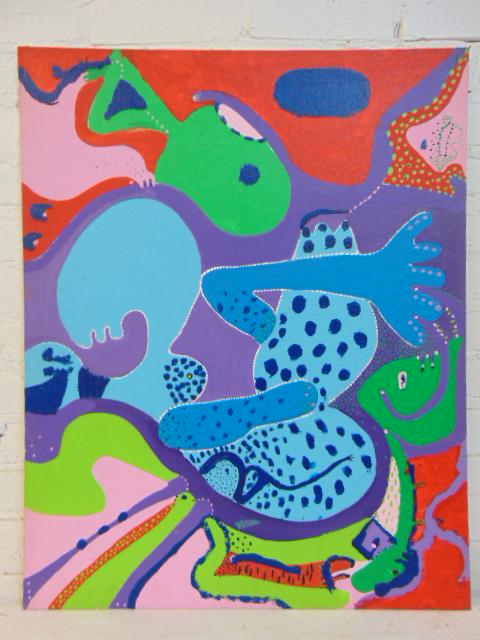 Painting, Louise Abrams, Outsider Art Collection,: Painting, Louise Abrams, Outsider Art Collection, acrylic on canvas board, 24" by 30", from the collection of the artist. This lot is part of a large collection of sculpture and paintings from a newly