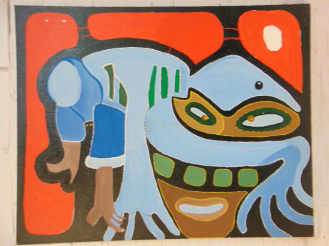 Painting, Louise Abrams, Outsider Art Collection,: Painting, Louise Abrams, Outsider Art Collection, acrylic on canvas board, 24" by 30", from the collection of the artist. This lot is part of a large collection of sculpture and paintings from a newly