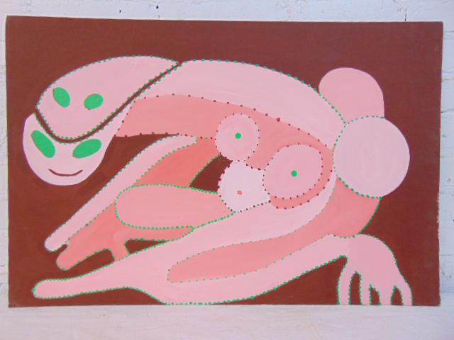 Painting, Louise Abrams, Outsider Art Collection,: Painting, Louise Abrams, Outsider Art Collection, acrylic on canvas board, 20" by 30", from the collection of the artist. This lot is part of a large collection of sculpture and paintings from a newly
