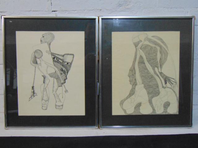 2 drawings, Louise Abrams, Outsider Art Collection, pen (1 of 4)