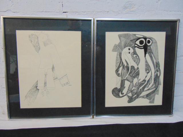 2 drawings, Louise Abrams, Outsider Art Collection, pen (1 of 4)