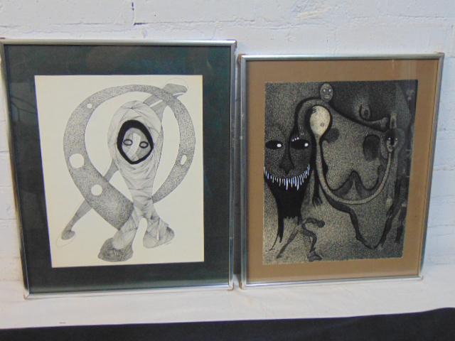 2 drawings, Louise Abrams, Outsider Art Collection, pen (1 of 4)