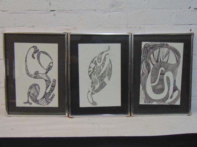 3 drawings, Louise Abrams, Outsider Art Collection, pen (1 of 4)