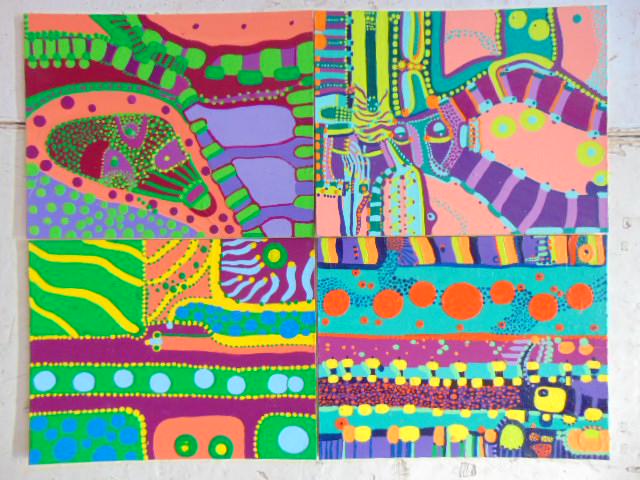 4 paintings, Louise Abrams, Outsider Art Collection, (1 of 2)