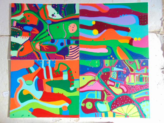 4 paintings, Louise Abrams, Outsider Art Collection, (1 of 2)