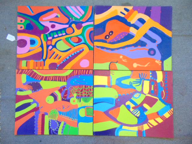 4 paintings, Louise Abrams, Outsider Art Collection, (1 of 2)