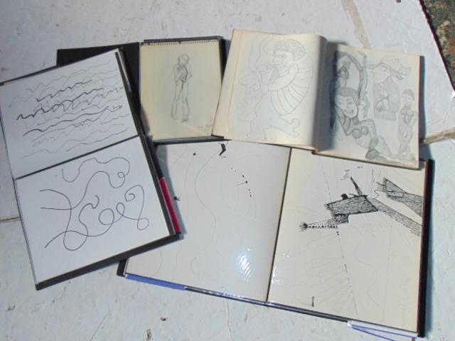 Lot 4 folders with pen & ink and pencil drawings,Louise: Lot 4 folders with pen & ink and pencil drawings,Louise Abrams, Outsider Art Collection, 14" by 11"; 13.75" by 10.5"; 1175" by 9" & 17" by 14", from the collection of the artist. This lot is part of a