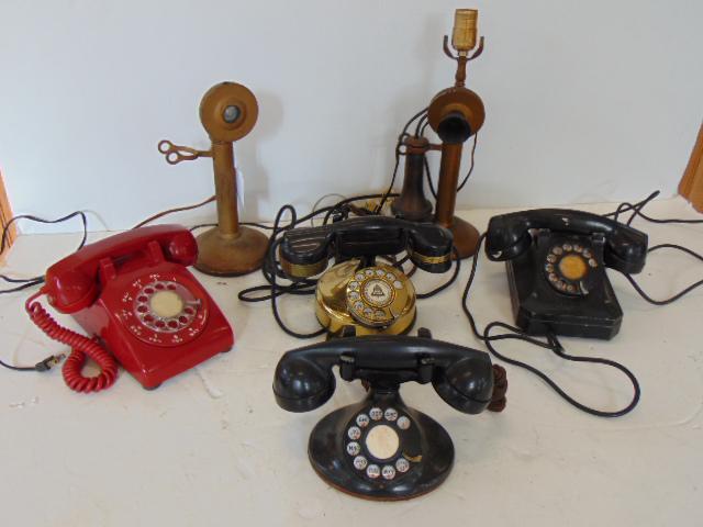 Lot of vintage phones, stick phones, old black phones, (1 of 7)