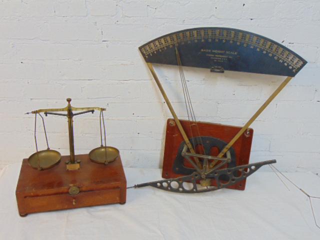 2 scales, F. Hopken & son balance scale with wood base, (1 of 5)