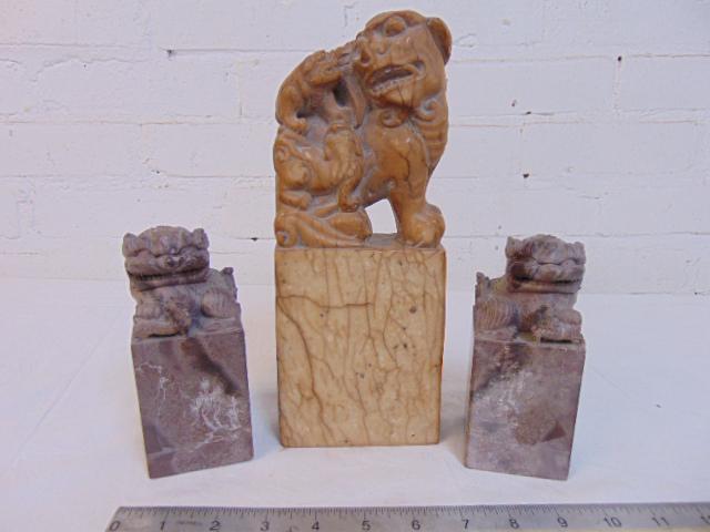 Carved soapstone seal & foo dogs, large carved seal, (1 of 9)