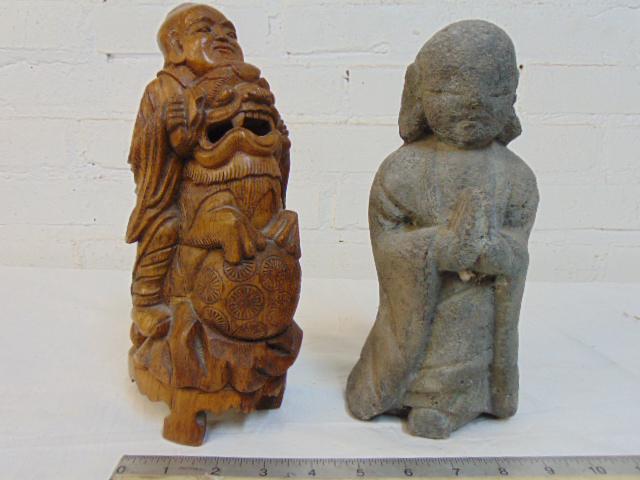 2 Chinese, Asian carved figures, stone & wood, carved (1 of 6)