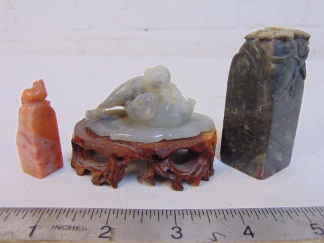 Jade & carved stone seals & sculpture, grey Jade (1 of 6)
