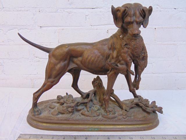 Bronze dog, Édouard Paul DelaBrierre, dog with rabbit, (1 of 7)