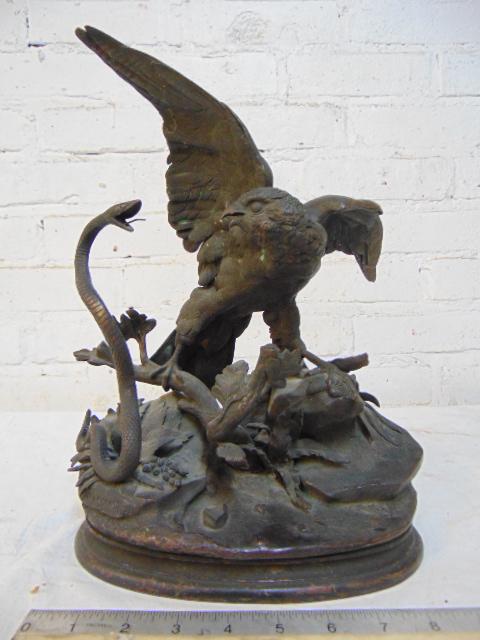 Bronze bird, Jules Moigniez, bird fending of snake, (1 of 6)
