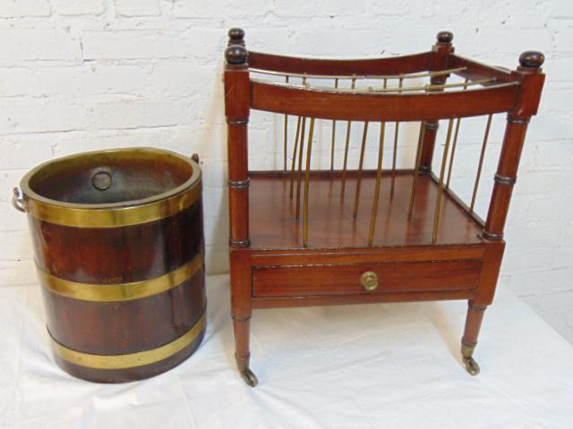 Canterbury & brass bound bucket, mahogany canterbury (1 of 6)