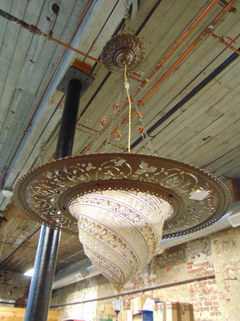 Fortuny, Venetian glass domed hanging fixture, shade is (1 of 12)