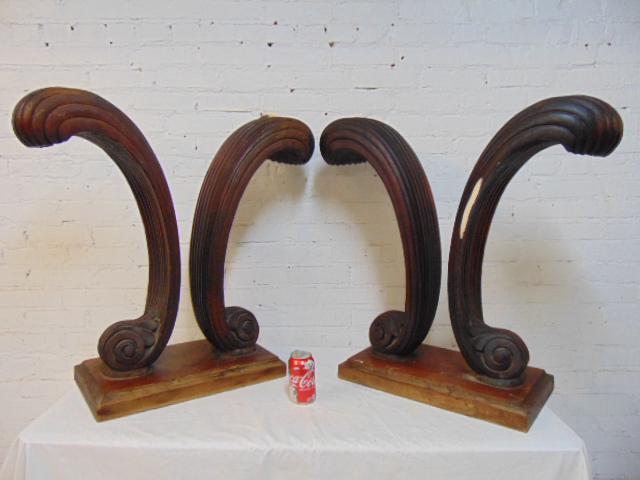 Pair decorative carved wood table legs, wave or curl (1 of 6)