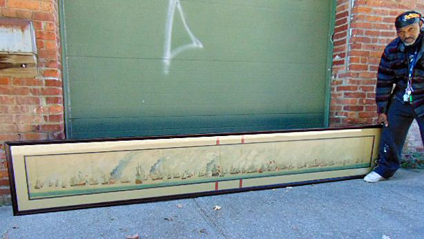 Large painting, Dutch, English fleets engaged at sea, (1 of 12)