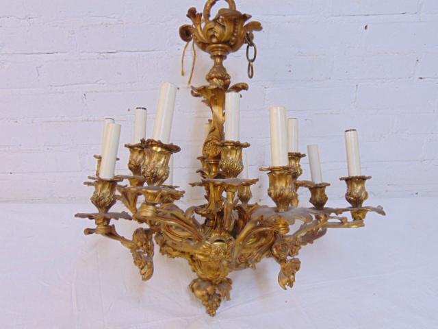 Bronze chandelier, 12 arms, fine gilt bronze decorated (1 of 5)
