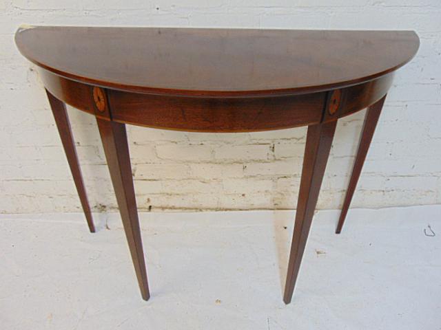 Inlaid Mahogany demi lune console table, top is 45" by (1 of 5)