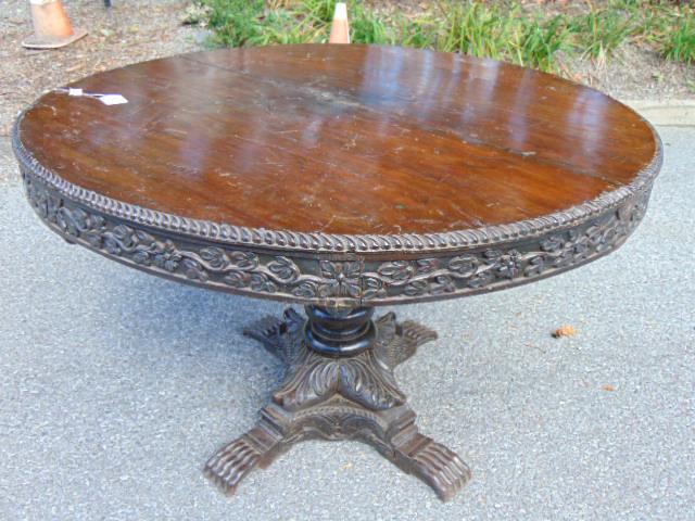 Round carved Anglo Indian dining table, carved skirt, (1 of 6)