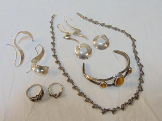Lot misc. sterling silver jewelry, necklace, bracelet, (1 of 6)