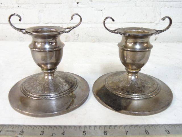 Pair sterling candle holders, Wedgwood patented, (1 of 4)