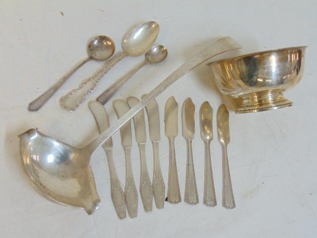 Lot sterling silver, bowl & flatware, large ladle, 22 (1 of 3)