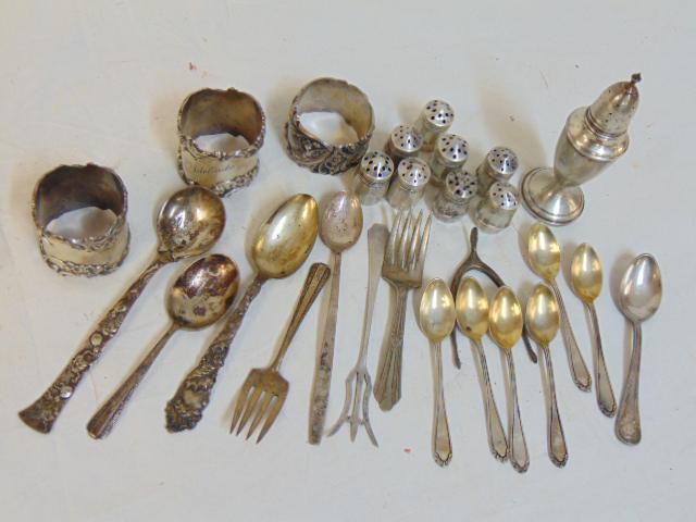 Lot sterling silver, napkin rings, spoons, salts, 10 (1 of 4)