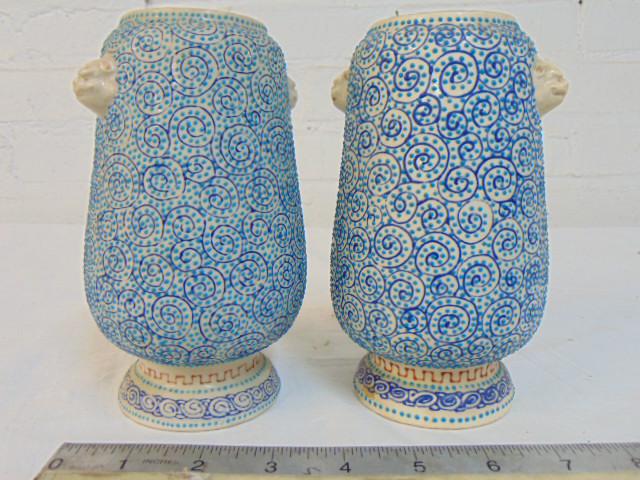 Pair Chinese ceramic vases, in white with blue swirl (1 of 9)