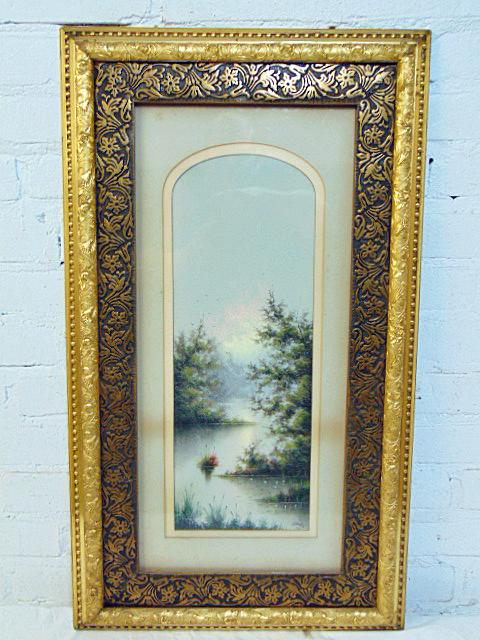 Painting, landscape with stream, pastel, signed (1 of 7)