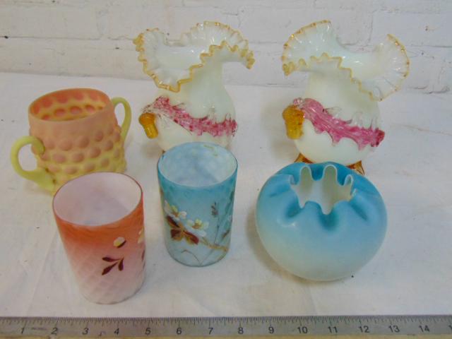 Lot Victorian glass, pair of Stevens & Williams vases, (1 of 6)