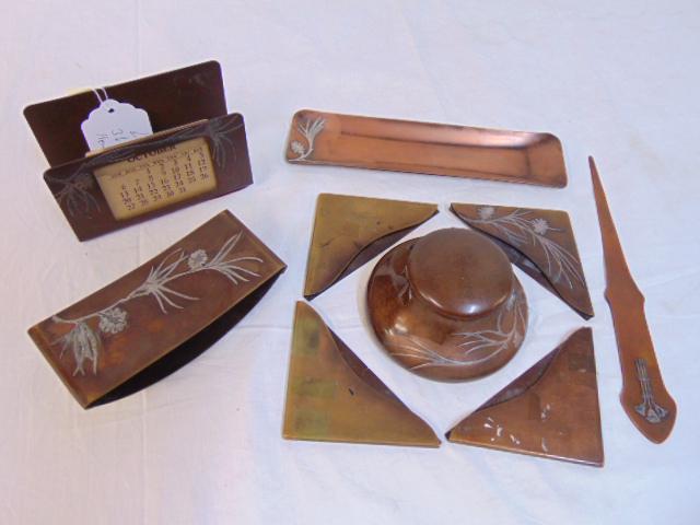 Heinz bronze & sterling overlay desk set, arts & (1 of 4)