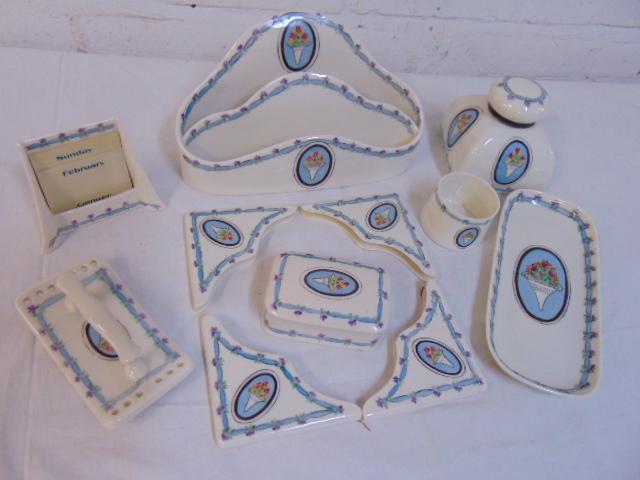 Lenox Belleek porcelain desk set, white porcelain with (1 of 6)