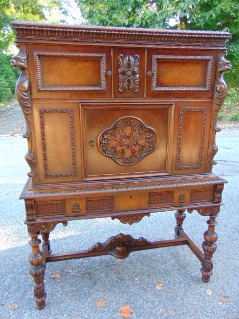 Carved cabinet, 1930s, 2 door cabinet top over drawer (1 of 5)