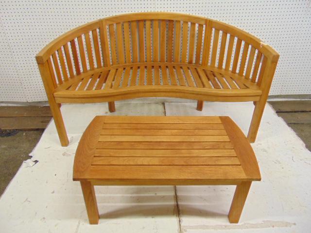 Kingsley-Bate teak side table & curved teak bench, (1 of 5)