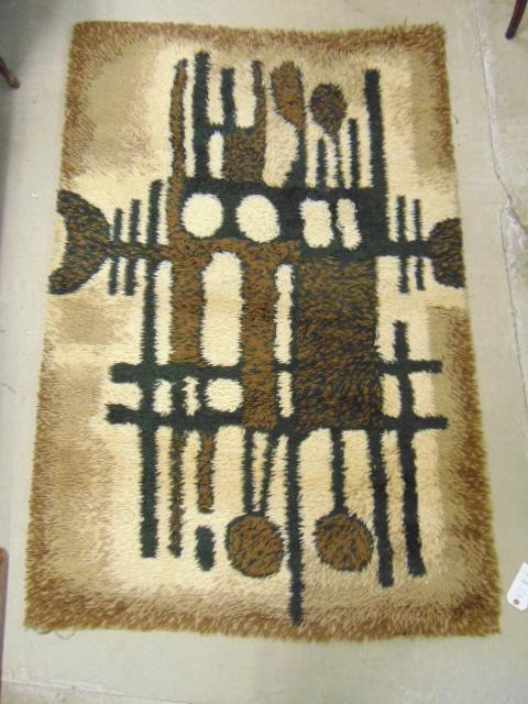 Mid Century Rya rug (?), in beige, brown & black, (1 of 5)