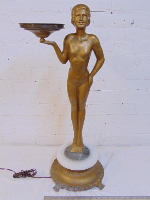 Art deco figural ashtray stand, base lights up, ashtray (1 of 4)