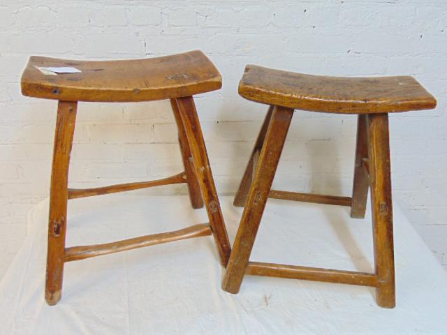 2 small stools, rustic, tops are slightly curved, 16" (1 of 4)