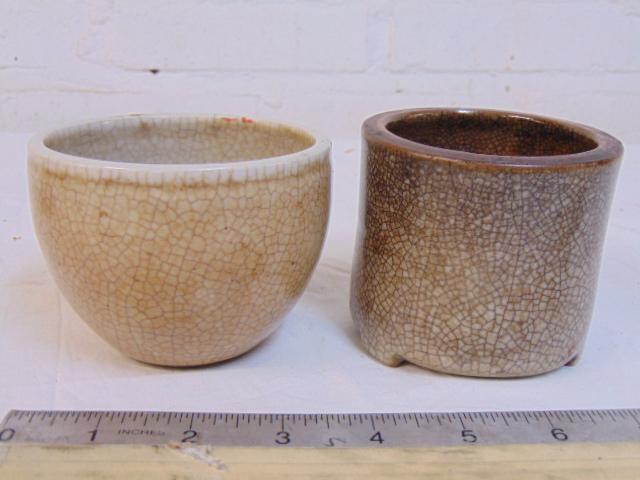 2 small crackle ware Chinese bowls or cups, one has wax (1 of 7)