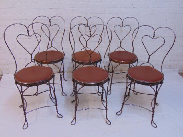 Set 6 vintage ice cream parlor chairs, wrought iron. (1 of 6)